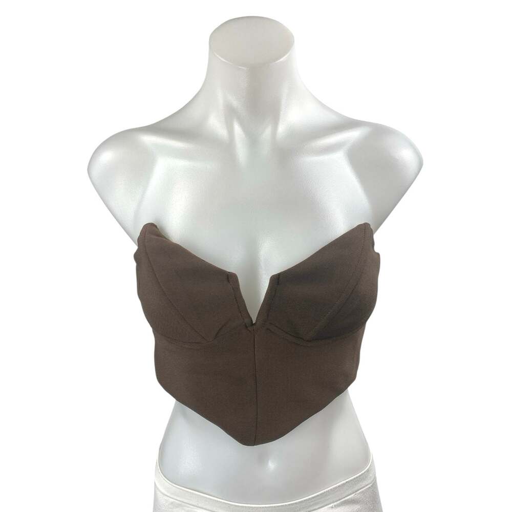 Princess Polly Brown Sleeveless Strapless Notch Bandeau Tube Crop Top Size 6
